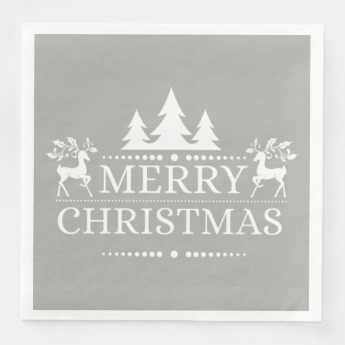 Silver  White Merry Christmas Paper Napkins