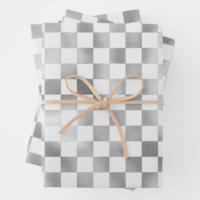 silver white metallic square pattern background wrapping paper sheets (In situ)