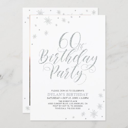 Silver  White  Modern Chic 60th Birthday Party Invitation