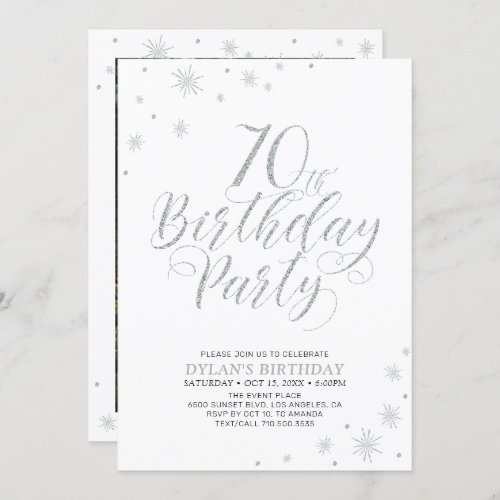 Silver  White  Modern Chic 70th Birthday Party Invitation