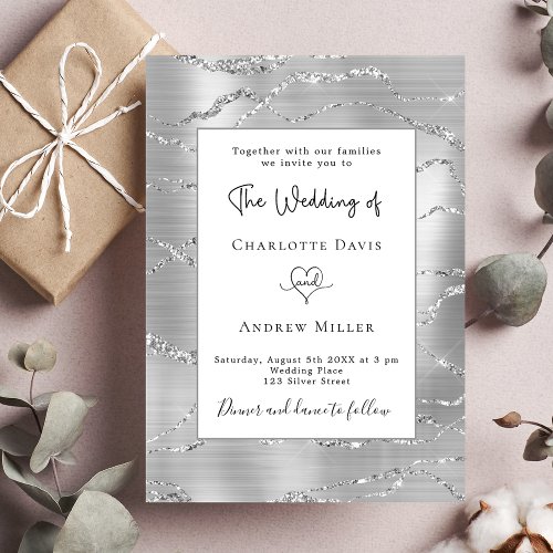 Silver white modern elegant luxury wedding invitation