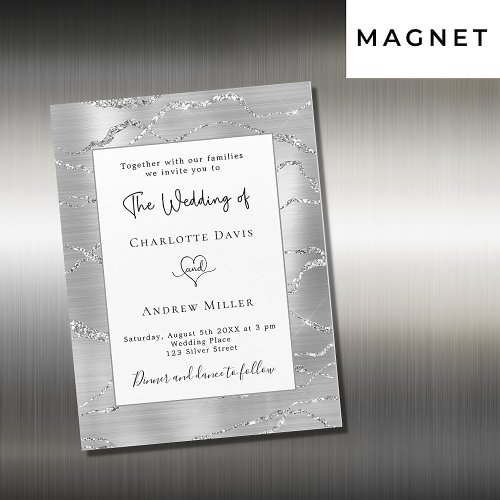 Silver white modern elegant luxury wedding magnetic invitation