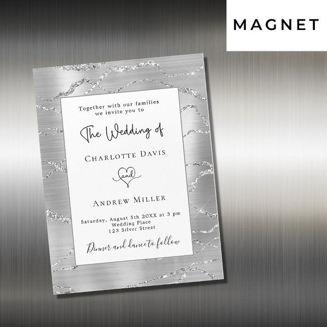 Silver white modern elegant luxury wedding magnetic invitation (Creator Uploaded)