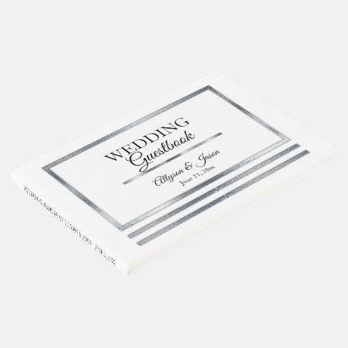 Silver  White Modern Simple Elegant Wedding Guest Book