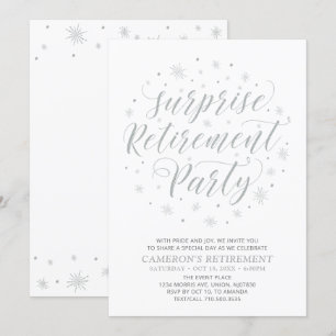 Silver & White Modern Surprise Retirement Party Invitation