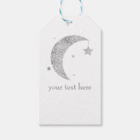 Silver & White Moon & Stars Baby Shower Celestial Gift Tags