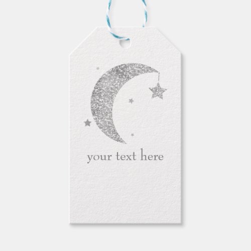 Silver  White Moon  Stars Baby Shower Celestial Gift Tags