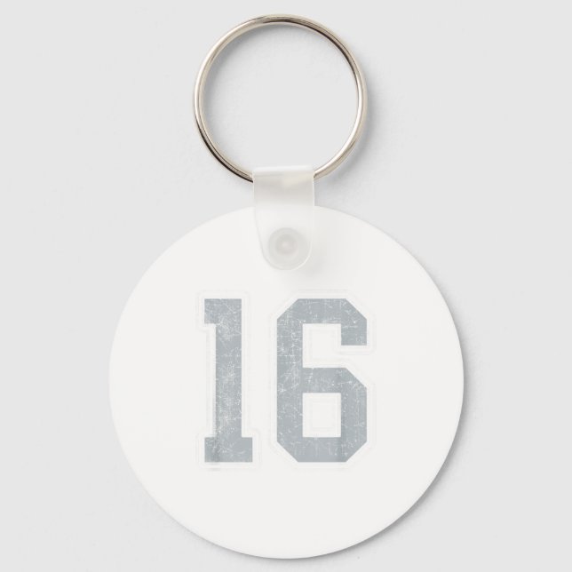 Silver White Number 16 Jersey Player Uniform #16  Keychain (Front)