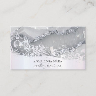 *~* Silver White Ornate QR Agate  AP66 Luxe Gray Business Card