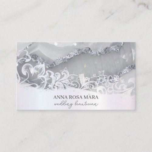  Silver White Ornate QR Agate  AP66 Luxe Gray Business Card