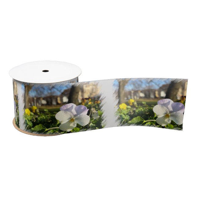Silver white pansy satin ribbon (Spool)
