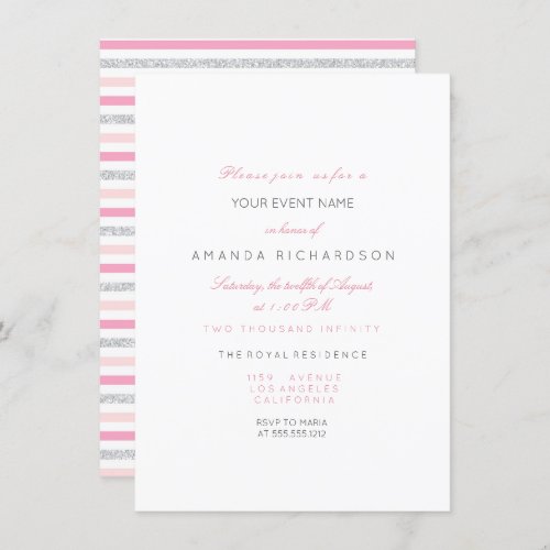 Silver White Pink Gray Birthday Party Pastel Invitation