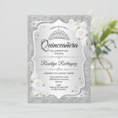 Silver White Quinceanera Invitation (Standing Front)