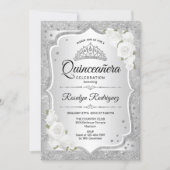 Silver White Quinceanera Invitation (Front)