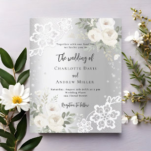 Silver white roses diamonds wedding invitation