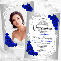 Silver White Royal Blue Photo Quinceanera