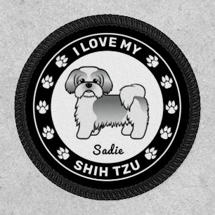 Silver & White Shih Tzu I Love My Shih Tzu & Name Patch