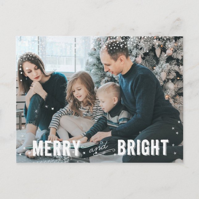 Silver & White Snowflake Merry and Bright Holiday (Front)