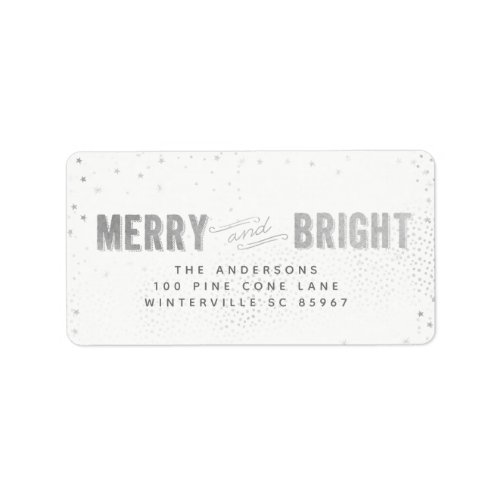 Silver  White Snowflake Merry and Bright Holiday Label