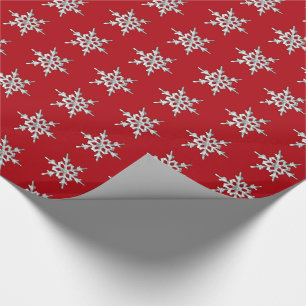 Silver & white snowflake on deep red wrapping paper