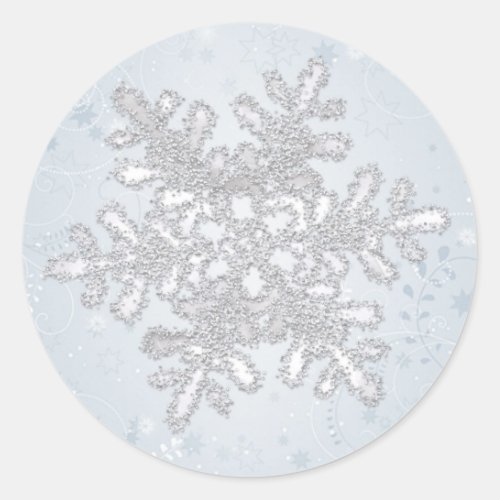 Silver white snowflake Wedding Christmas Classic Round Sticker