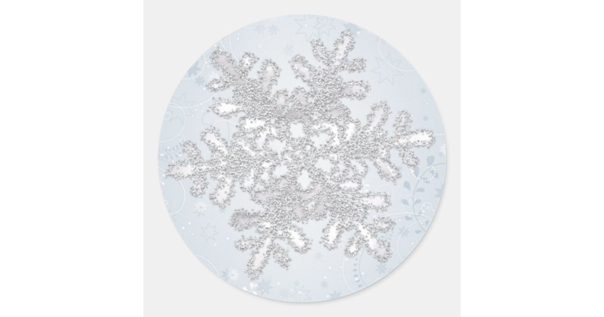 Silver white snowflake Wedding Christmas Classic Round Sticker | Zazzle.com