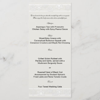 Silver White Snowflake Winter Wedding Menu