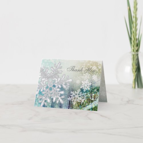 Silver white snowflakes Thank You Note