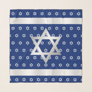 Silver White Star of David Navy Blue Head Scarf