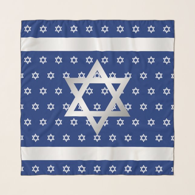 Silver White Star of David Navy Blue Head Scarf (Front)