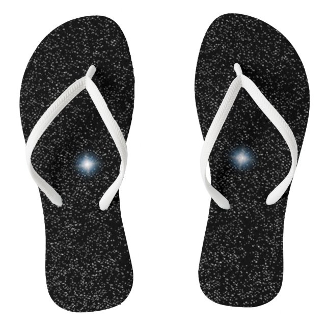 Silver White Stars and Flash on Black Flip Flops (Footbed)