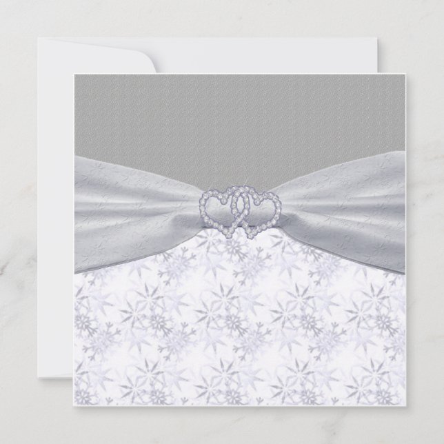 Silver, White Stars & Snowflakes Wedding Invitation (Front)