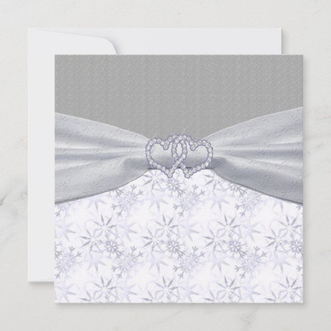 Silver, White Stars & Snowflakes Wedding Invitation (Front)