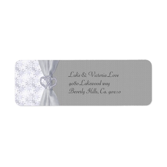 Silver, White Stars & Snowflakes Wedding Label (Front)