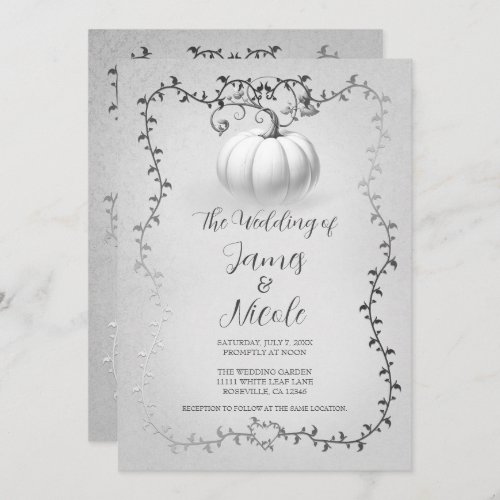 Silver  White Storybook Pumpkin Wedding Invitation