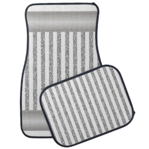 Silver & White Stripe Floor Car Mats