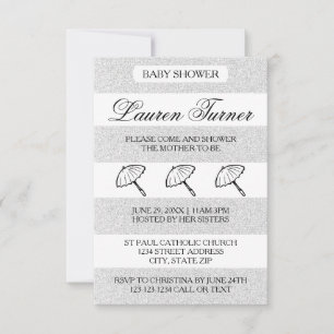 Silver& White Stripes - 3x5 Baby Shower Invitation