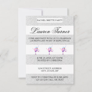 Silver & White Stripes-3x5 Bachelorette Invitation
