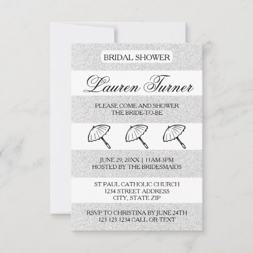 SilverWhite Stripes _3x5 Bridal Shower Invitation