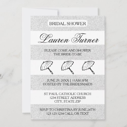 SilverWhite Stripes _  Bridal Shower Invitation