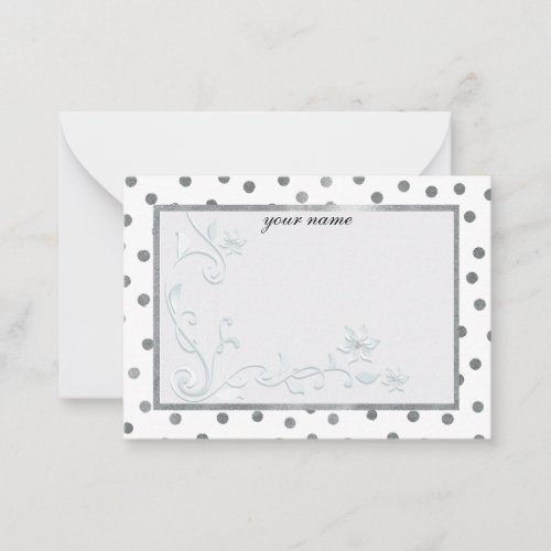 silver white stylish monogrammed  note card
