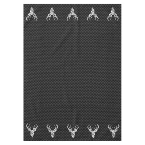 Silver White Tail Deer on Carbon Fiber Style Print Tablecloth