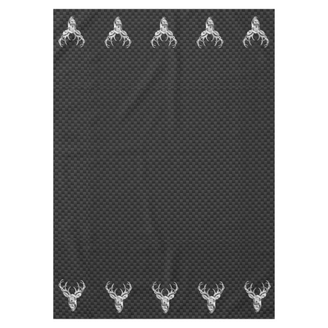 Silver White Tail Deer on Carbon Fiber Style Print Tablecloth (Front)