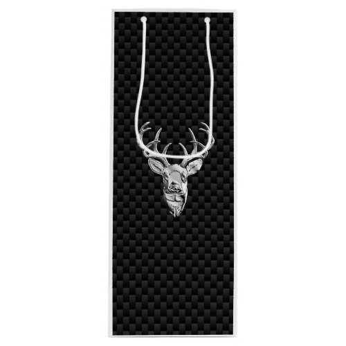 Silver White Tail Deer on Carbon Fiber Style Print Wine Gift Bag