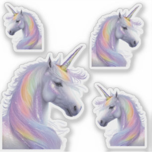 Silver White Unicorn with Pastel Rainbow Mane Sticker