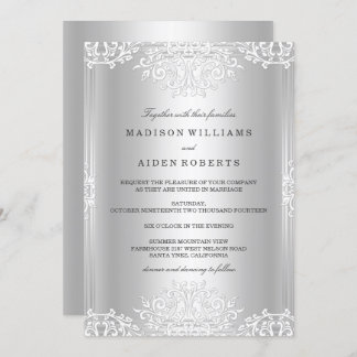 Silver White Vintage Glamour Wedding Invitation