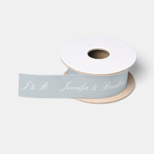 Silver White Wedding Monogram Personalized Names Satin Ribbon