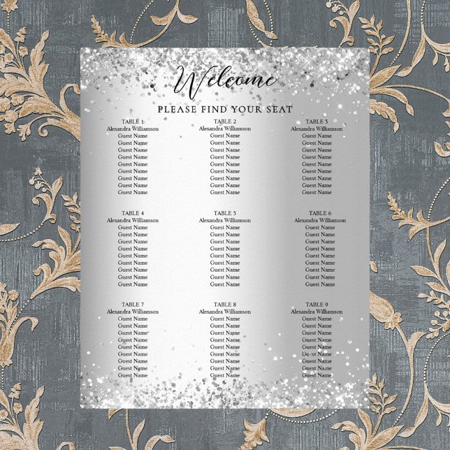 Silver white wedding seating chart (Creator Uploaded)