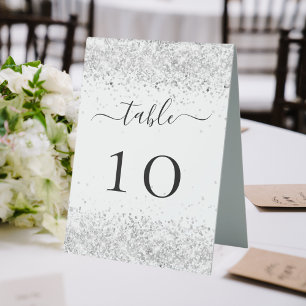 Silver white wedding table number tent