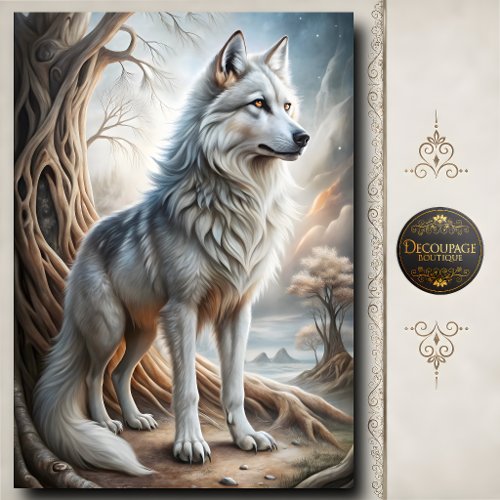 Silver White Wolf Fantasy Woodland Art Tissue Paper